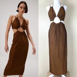 Misha Collection Vanora Dress Womens M Copper Sparkle Slinky Jersey Midi Dress